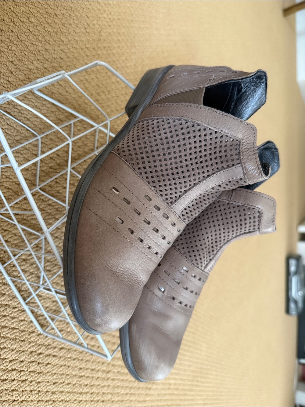 Naot Taupe Brown Perforated Leather Ankle Booties
